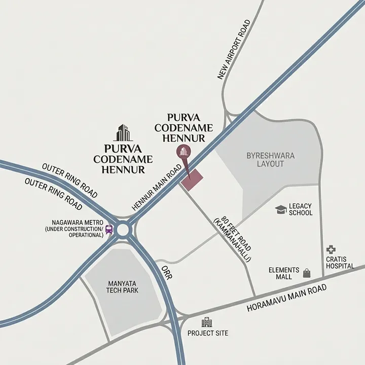 Purva Codename Hennur location map in Hennur Main Road, Bengaluru